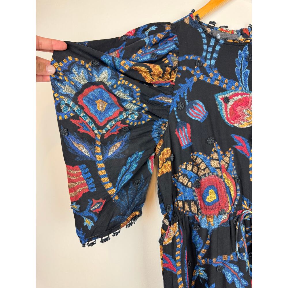 FARM RIO Women Sunset Tapestry Black Puffer Sleeve Mini Dress size M - Picture 7 of 16